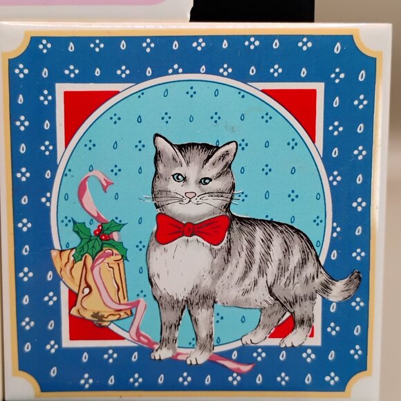 cat design Orient ceramic tiles coasters set of 3 Chadwick Miller Inc Taiwan 80s - Picture 3 of 13